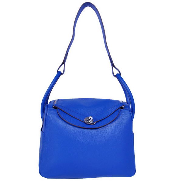 High Quality Replica Hermes Lindy 30CM Havanne Handbags Blue Clemence Leather Silver